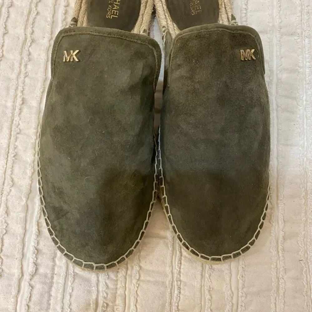 Michael Kors Hastings Olive Espadrille Slide Suede Women Size 9